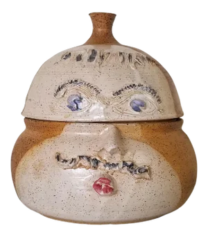 Mid-Century Art " Face " Shape Studio Pottery Vase, Signed