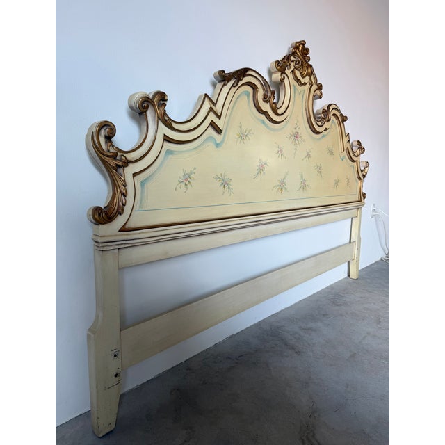 Wood Vintage Karges Venetian French Provincial Style Carved Wood King Size Headboard For Sale - Image 7 of 14