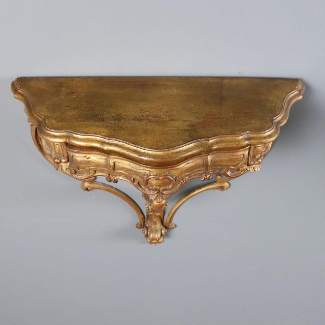 Italian Drop-Shaped Gilded Wood Wall Console Tables, Set of 2 For Sale - Image 10 of 12