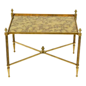 Maison Bagués Rectangular Side Table Cross Base Cloudy Mirror Top Neoclassical
