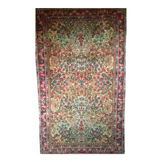 19th Century Persian Kerman Lavar Rug, Hand-Knotted Wool, All-over Floral Pattern, Ivory & Green, 3x5 For Sale