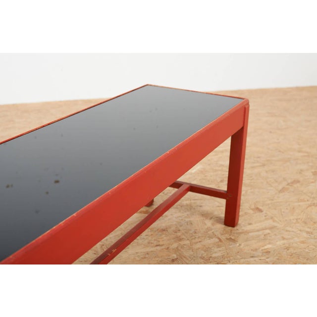 Wooden Side Table with Red Lacquer Black Glass Top For Sale - Image 9 of 13