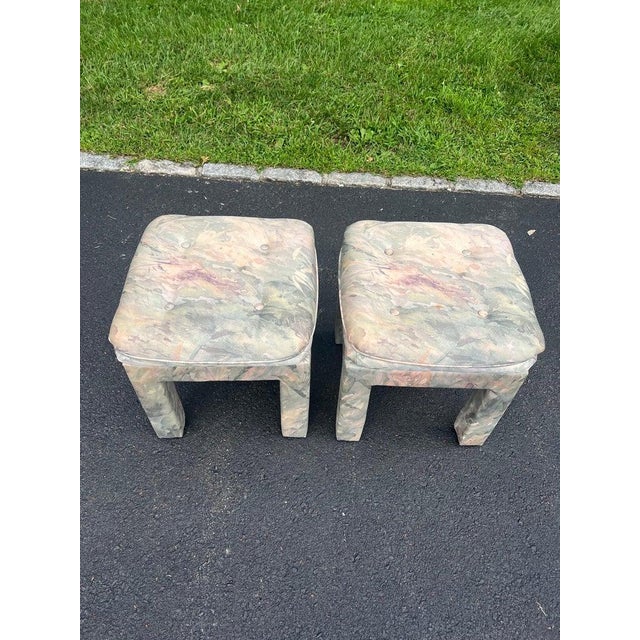 Mid-Century Modern Parsons Console Table With Upholstered Ottomans For Sale - Image 9 of 18