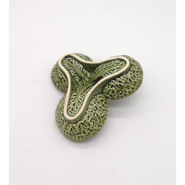 1970s 1970s Olfaire Portugal Green Cabbage Leaf 3-Section Condiment Relish Dish — Portuguese Majolica For Sale - Image 5 of 5