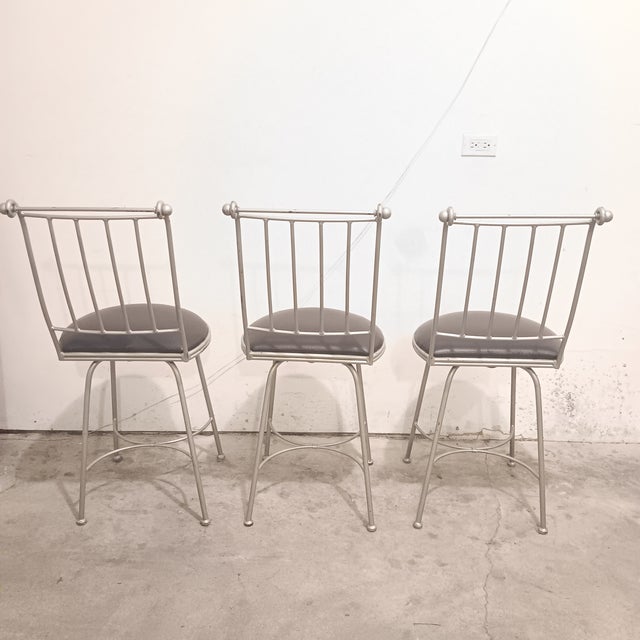 Vintage Charleston Forge Swivel Barstool With Black Upholstered 3 Pc Set. For Sale - Image 4 of 18