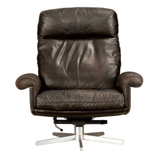 De Sede Ds-31 Swivel Chair in Hand-Stitched Dark Brown Leather Switzerland 1970s For Sale