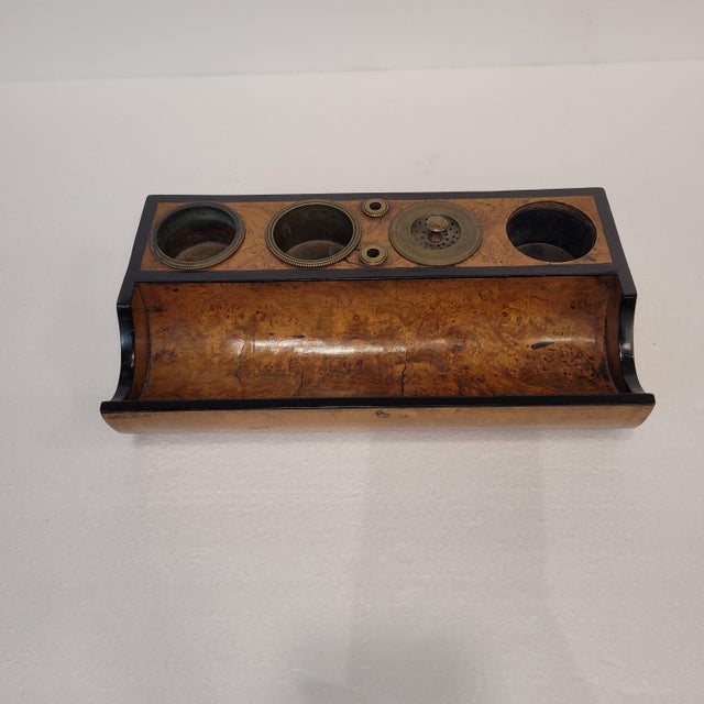 Empire Style Writing Set and Inkwell in Olive Root Wood and Gilt Bronze, France, Early 19th Century For Sale - Image 5 of 18