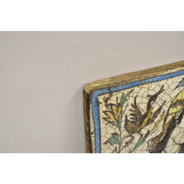 Ceramic Antique Persian Iznik Qajar Style Ceramic Pottery Tile Bearded Man and Woman C2 For Sale - Image 7 of 10