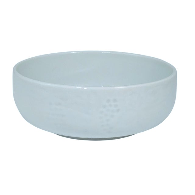 Traditional VTG Korean Celadon Blue Soup Salad Bowls Grapes/Grape Leaf Pattern 5 Pc For Sale - Image 3 of 9