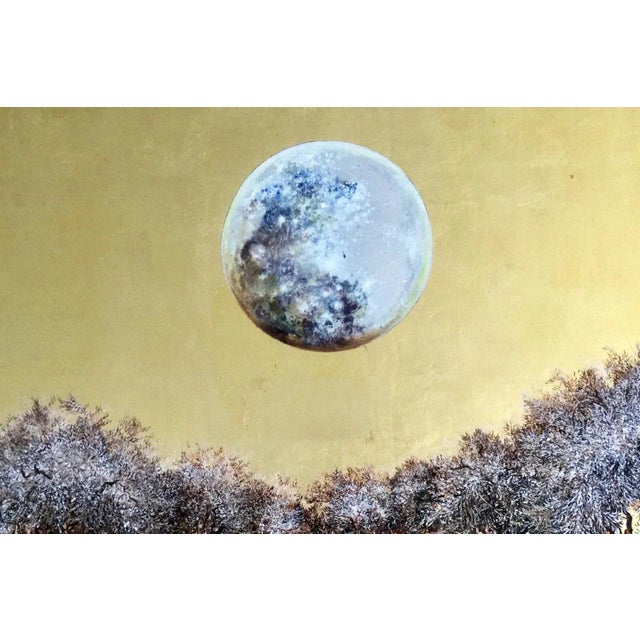 Early 21st Century Moonlight Walking, Landscape Gold Leaf & Oil Painting with Trees and a Full Moon, 2020 For Sale - Image 5 of 8