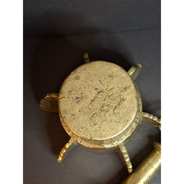 Museum Antique Heavy 18lb Bronze Mortar and Pestle Ribbed Fins Suspension Ring Judaica Sourced J Greenstein For Sale - Image 12 of 18