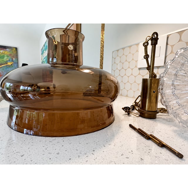 Carl Fagerlund “Neptune” Smoked Glass & Brass Pendant for Orrefors, Sweden, C. 1970 For Sale - Image 10 of 18