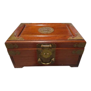 Asian Brass Mounted Rosewood and Felt Lined Jewelry Box