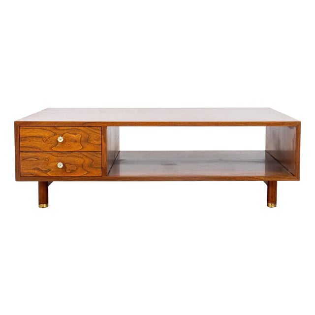 Edward J. Wormley for Dunbar Walnut Coffee Table With Drawers and Shelf For Sale