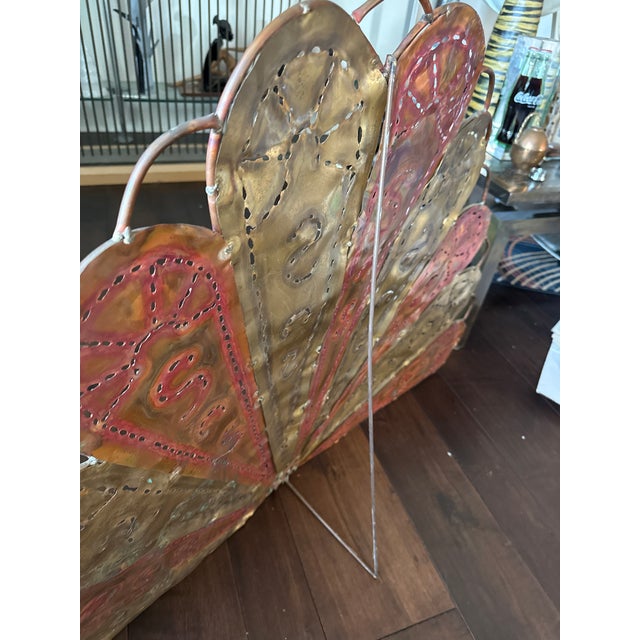 Metal Sculptural Artisan Brutalist Copper Fireplace Screen Fan For Sale - Image 7 of 7