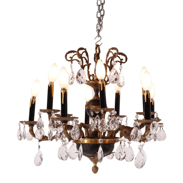 French Empire Ebonized & Gilt Metal Chandelier 1930 For Sale