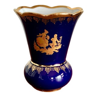 Vintage Limoges Cobalt Blue Vase For Sale