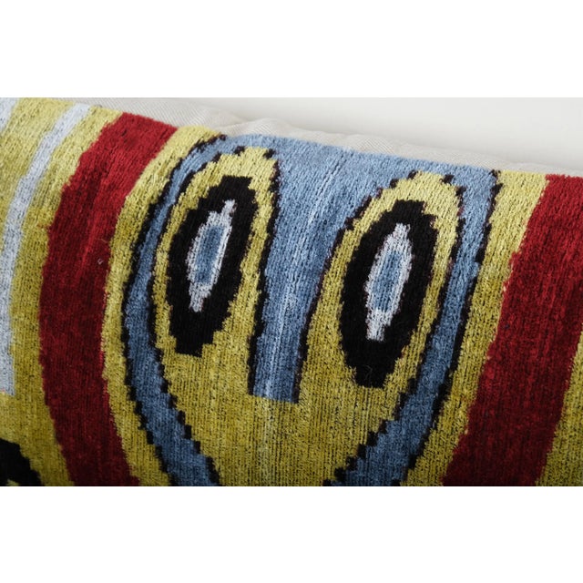 Silk Ikat Velvet Pillow Cover - Colorful Uzbek Cushion For Sale - Image 4 of 5