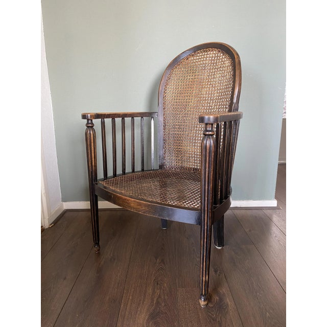 Vintage Art Deco Wood and Rattan Easy Chair, 1920s For Sale - Image 11 of 15