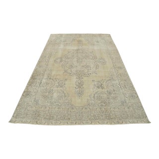 Tabriz Rug 9’8” X 12’9” Beige Wool Vintage Distressed Hand-Knotted Carpet For Sale