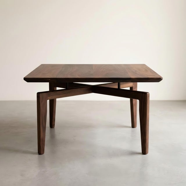Coffee Solid Wood Coffee Table, Black Walnut Square Coffee Table, Handmade Sculptural Center Table For Sale - Image 8 of 10