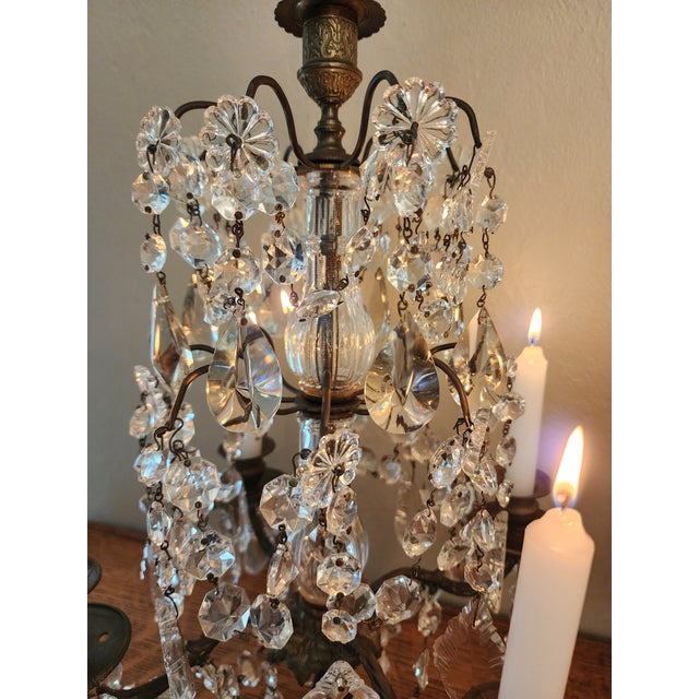 Exquisite Pair of Vintage Crystal Girandole Candelabra 5 Light Mantel Garnitures For Sale - Image 12 of 18
