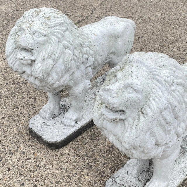 Vintage Classical Style Standing Lion Cement Guardian Entry Garden Statue - Pair For Sale - Image 4 of 12