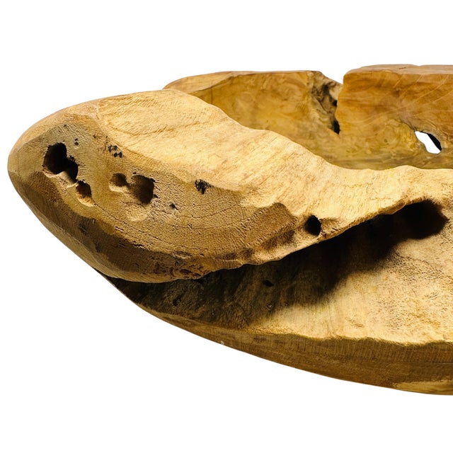 Monumental 20” Hand-Carved Teak Root Sculptural Centerpiece Bowl - 19 Lbs, Early 2000s For Sale - Image 9 of 18