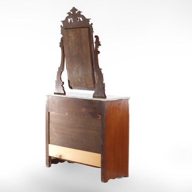 Antique Renaissance Revival Walnut 3-Drawer Marble Top Chest C1890 For Sale - Image 12 of 18