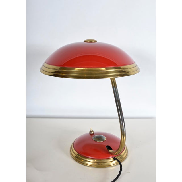 1950s Mid-Century Modern Industrial Brass Enamel Table Lamp from Helo Leuchten, 1950s For Sale - Image 5 of 12
