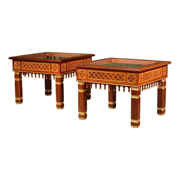 Marquetry and Parcel Gilt Occasional Tables, 1990, Set of 2 For Sale
