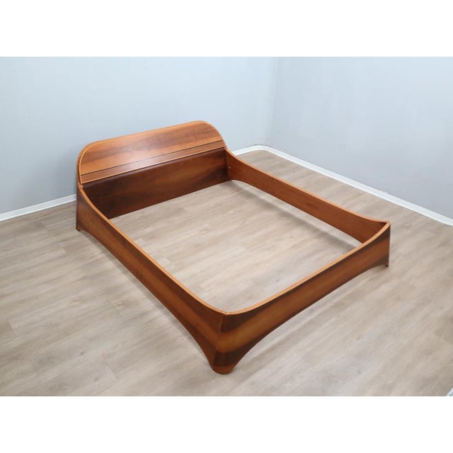 Italian Curved Walnut Bed Frame with Storage Headboard, 1970s For Sale - Image 6 of 18