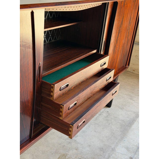 Wood Rosewood Highboard Sideboard Cabinet With Sculptural Base Crafted in Denmark 1960s For Sale - Image 7 of 10