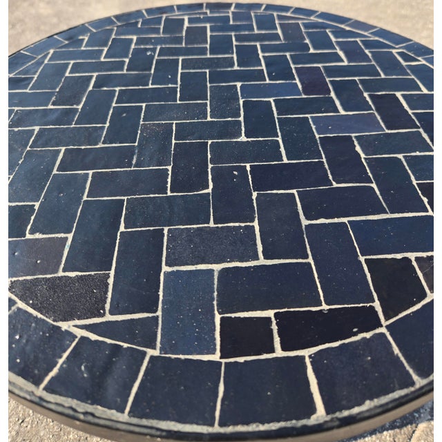 18" Mini Moroccan Mosaic Accent Table – Black Herringbone Tile Top For Sale - Image 4 of 6