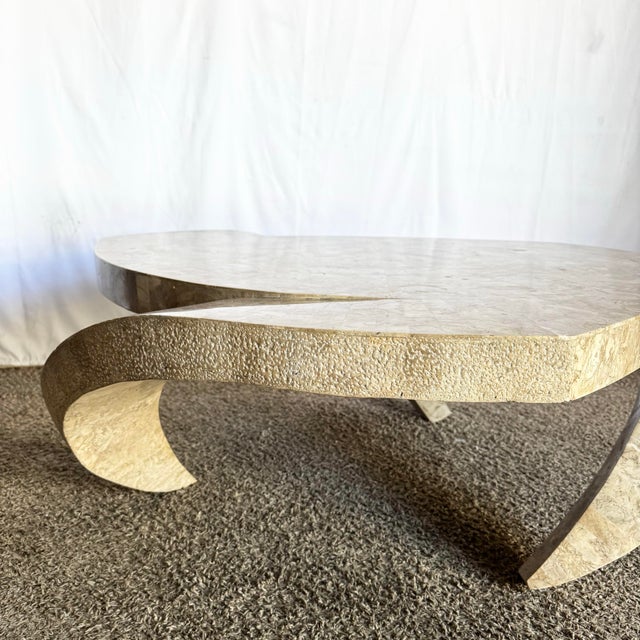 1990s Postmodern Maitland Smith Style Sculpted Circular Polished Tessellated Stone Coffee Table For Sale - Image 5 of 12
