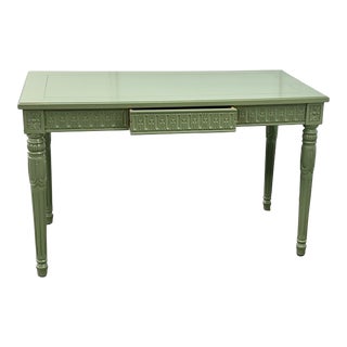 1980s Vintage Carved Desk Finished in a Custom Green For Sale