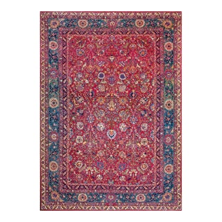 1930s Red Floral Medallion Antique Persian Tehran Rug 7' 2"x 10' 2" Handknotted Silk & Wool Carpet For Sale