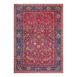 1930s Red Floral Medallion Antique Persian Tehran Rug 7' 2"x 10' 2" Handknotted Silk & Wool Carpet