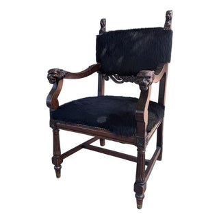 Late 19th Century Antique French Carved Hall Chair With Lion Head Arms For Sale