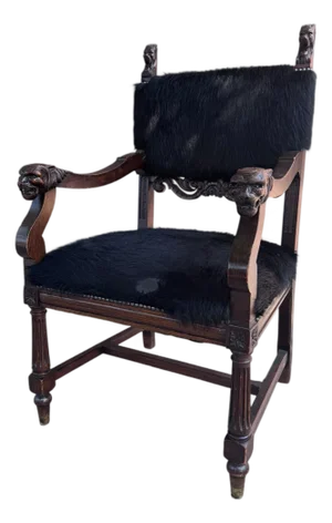 Late 19th Century Antique French Carved Hall Chair With Lion Head Arms