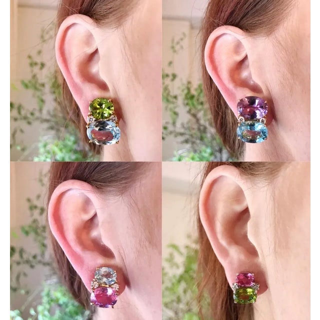 Contemporary Christina Addison Medium 18kt Yellow Gold Gum Drop™ Earrings With Pink Topaz and Diamonds With Detachable Pearls For Sale - Image 3 of 12
