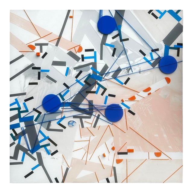 Contemporary Abstract Acrylic, Color Tape, Yarn, and Lego Brick on Canvas Painting “Sppuzzem" by Philippe Halaburda For Sale