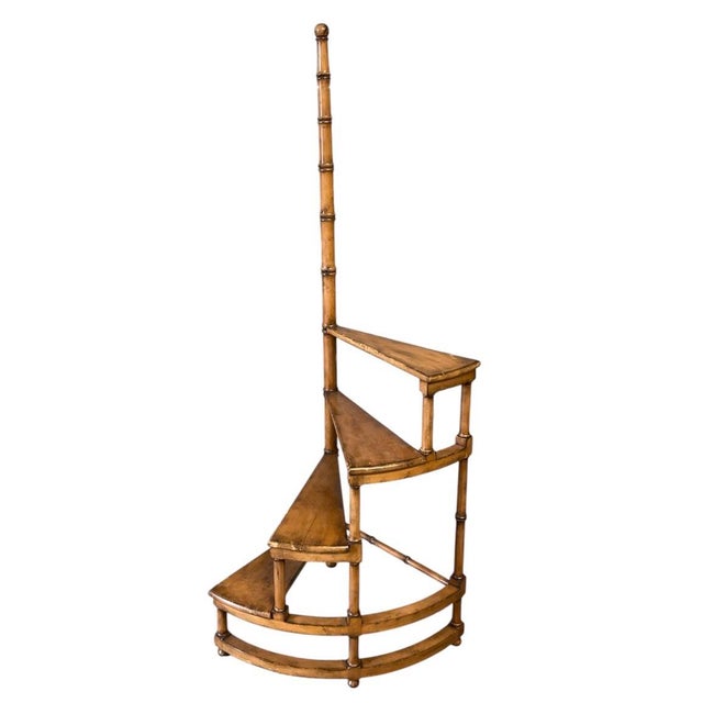 2000 - 2009 Vintage Faux Bamboo Spiral Library Steps & Display Stand For Sale - Image 5 of 12