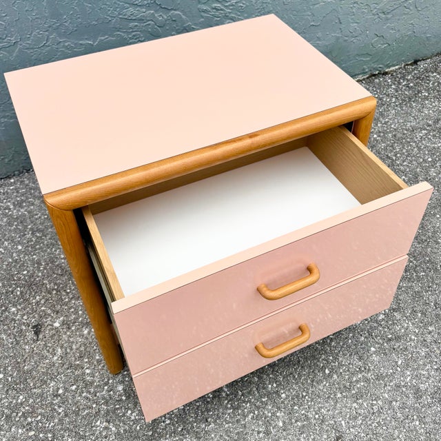 Postmodern Postmodern Pink Gloss Laminate and Oak Nightstand For Sale - Image 3 of 8