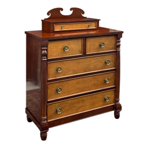 Late 20th Century Sheraton Mahogany and Tiger Maple 5 Drawer Chest With Dresser Top Box