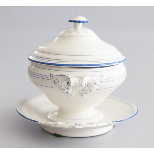 Antique French Blue & White Porcelain Lidded Sauce Tureen For Sale - Image 4 of 10