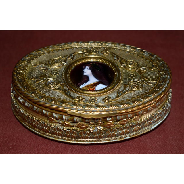 Antique Bronze Casket Box French Ormolu Jewelry Hand Painted Enamel Portrait For Sale In Philadelphia - Image 6 of 18