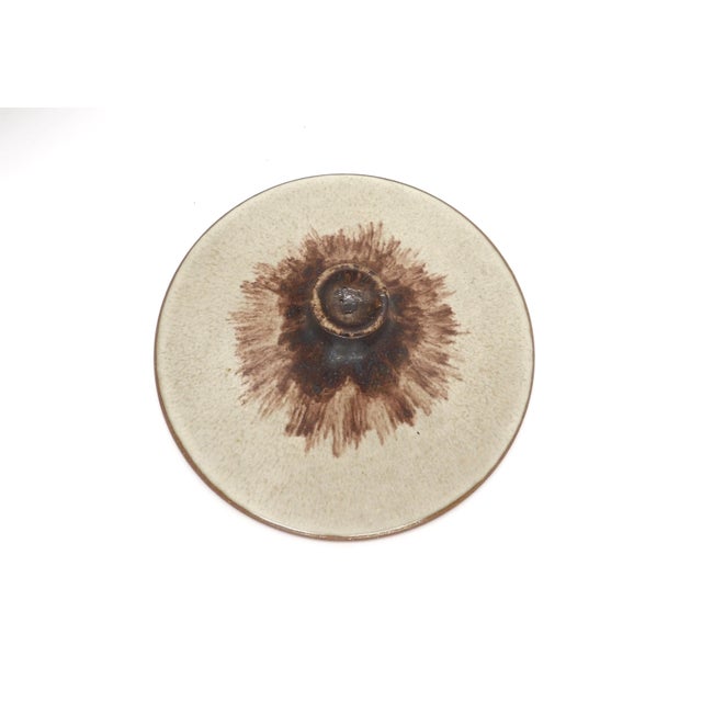 California studio stoneware covered bowl with lid crafted by renowned Claremont ceramist Rupert Deese. It is signed with...