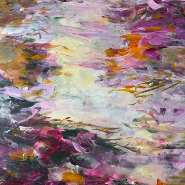 Adjusting My Rose Colored Glasses by Care Hanson is an original acrylic painting that captures the fleeting beauty of...