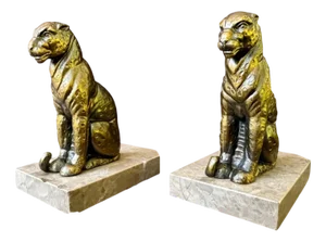 Art Deco Panther Bookends in Spelter and Marble by Jamar, France, 1930s, Set of 2